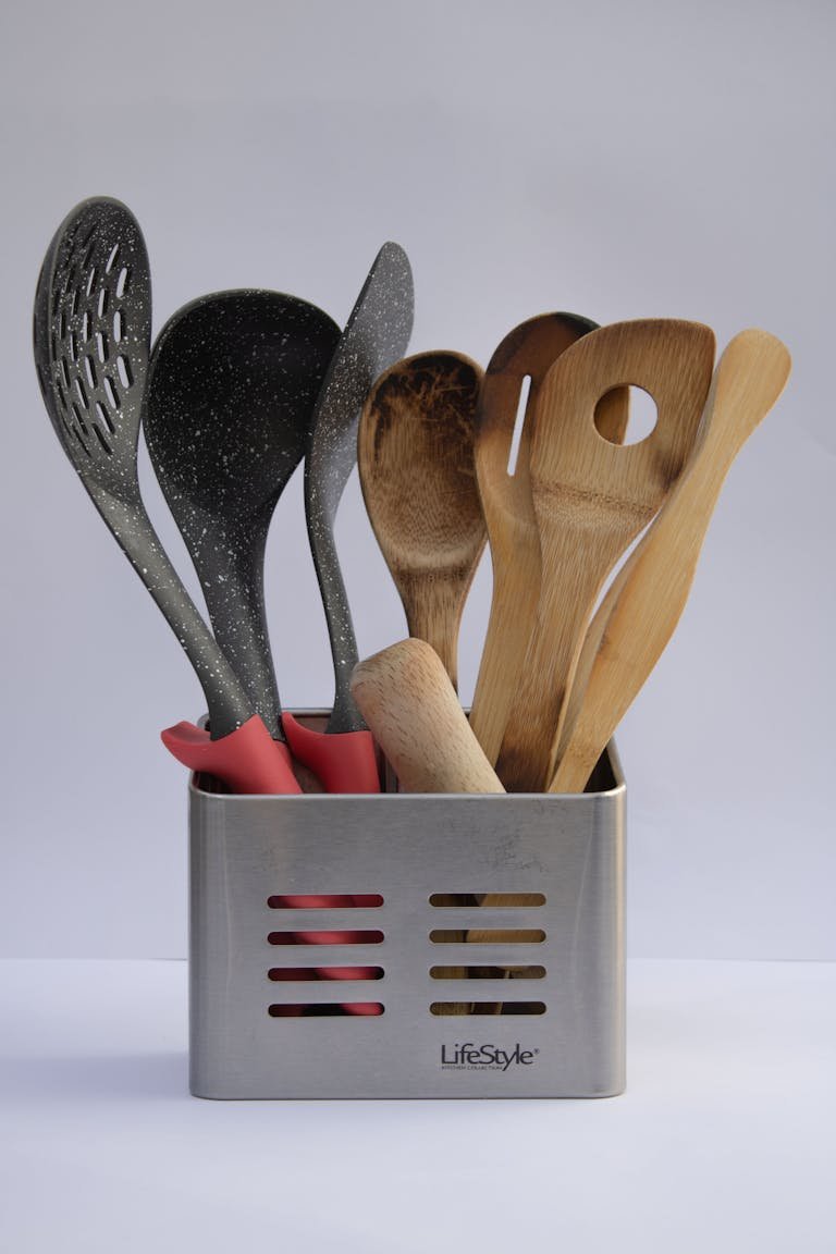 Ladles on Gray Metal Basket